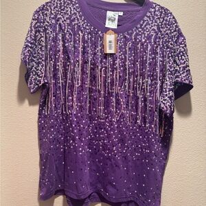 QUEEN OF SPARKLES Purple Short Sleeve Tee Firm on price